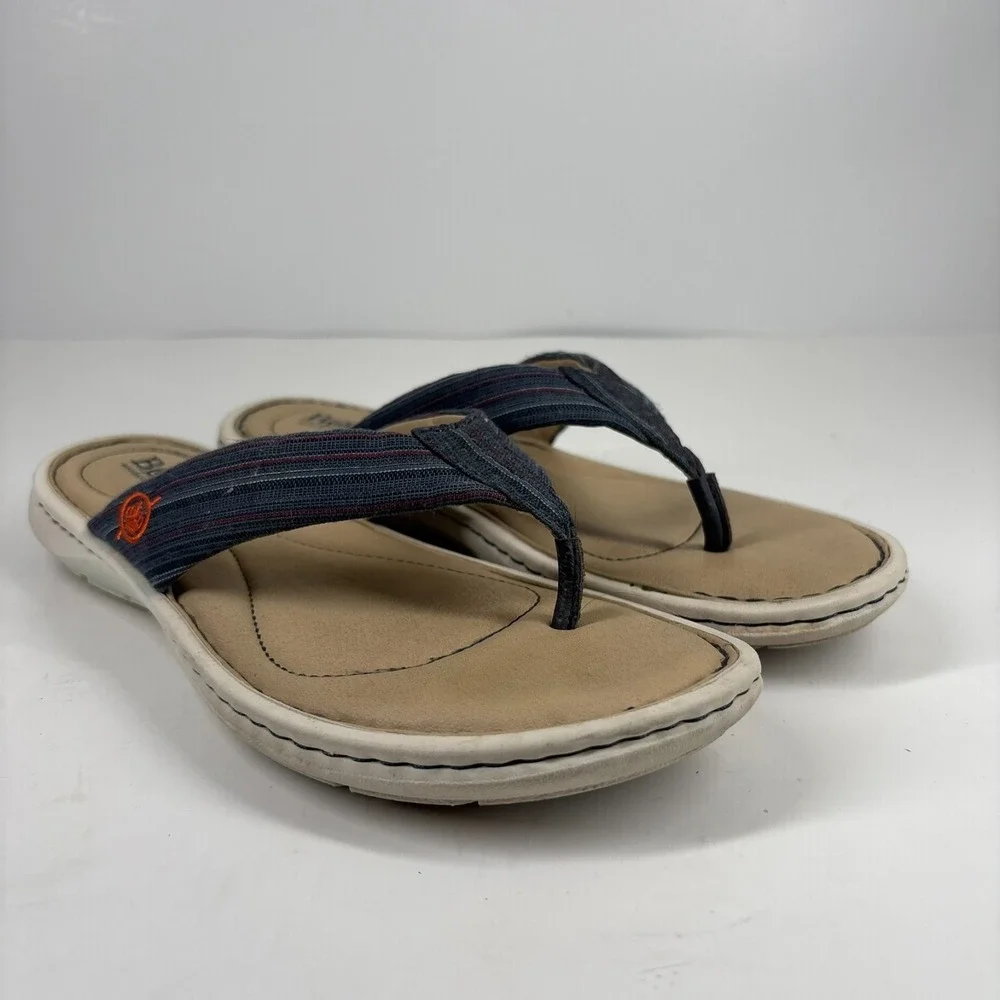 Born‎ Liselotte Women's US 7M Navy Fabric Leather Comfort Slip-On Thong Sandals